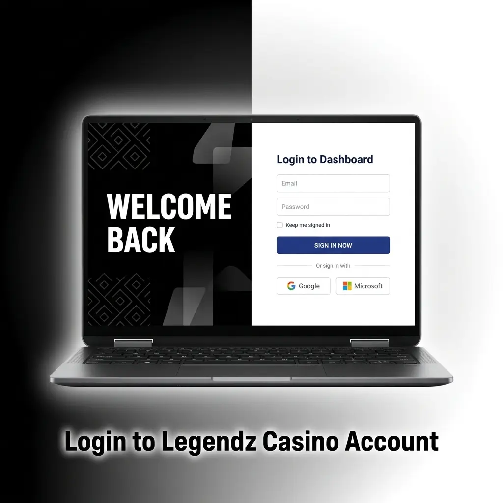 Legendz Casino login page showing step-by-step account access guide with email and password entry instructions
